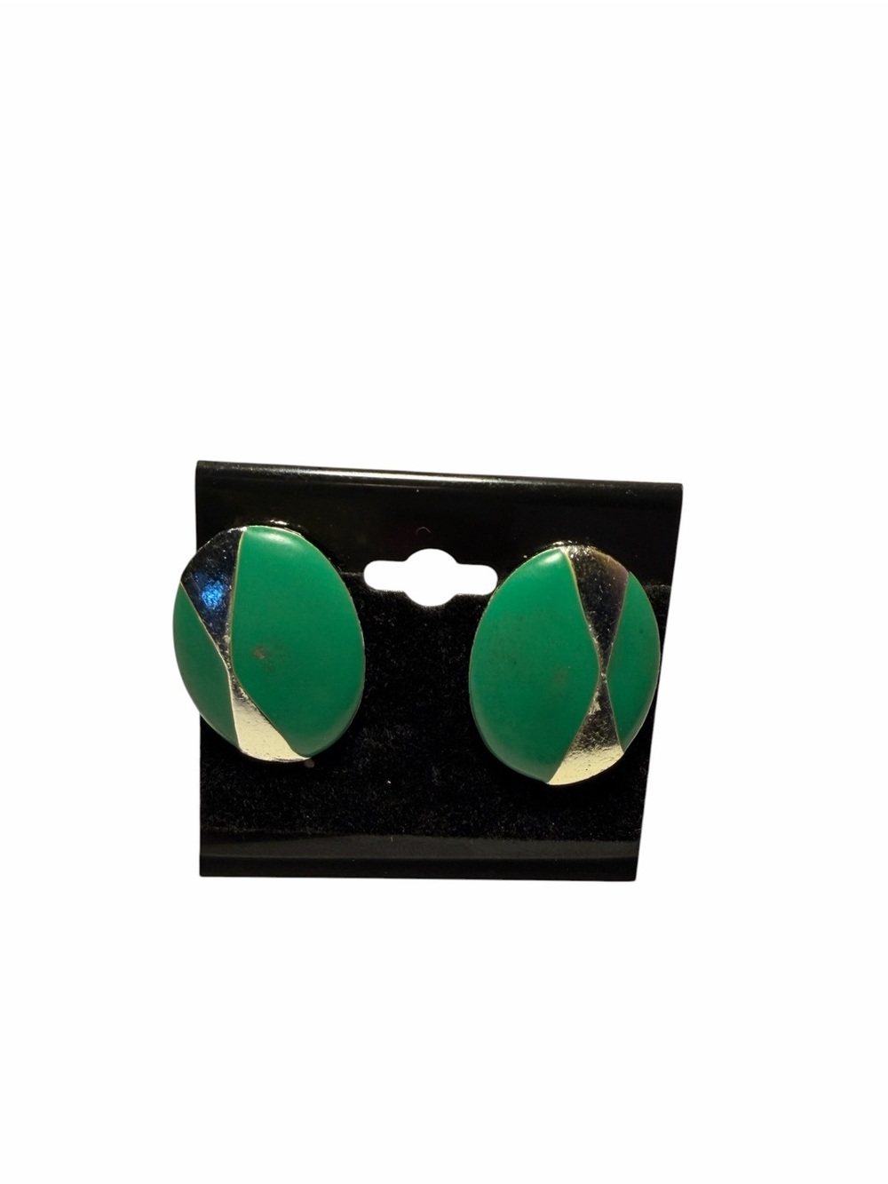 Green and Gold Oval Statement Earrings - Women's Jewelry